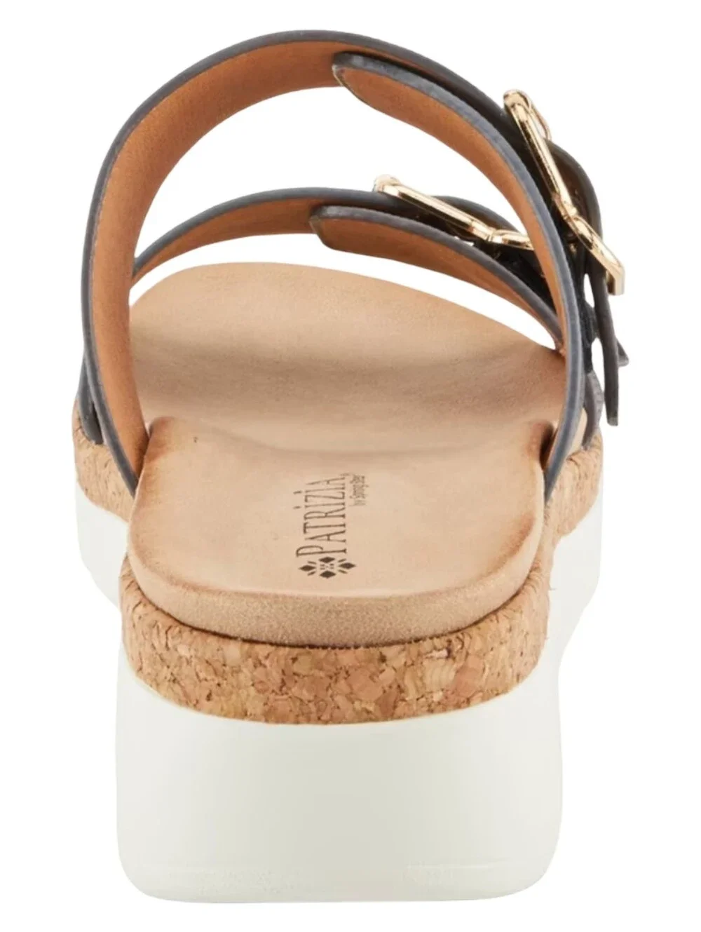Patrizia Women's Double-Buckle Slide Sandal in Gray with Gold Buckles Size 9